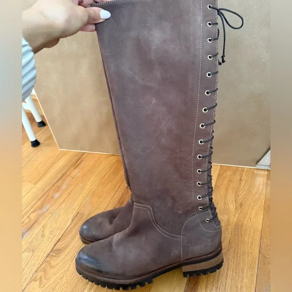 Made in Italy - Brown Lace-Up Knee-High Boots - Picture 2 of 4